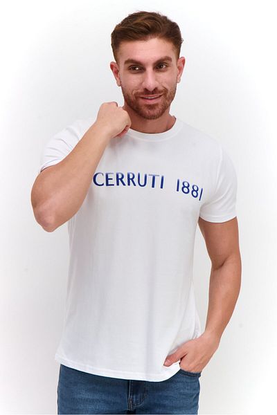 Cerruti 1881 Men Round Neck Short Sleeve Brand Logo T-Shirts, White