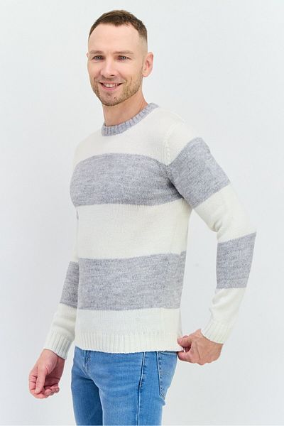Sorbino Men Crew Neck Stripe Sweater, White