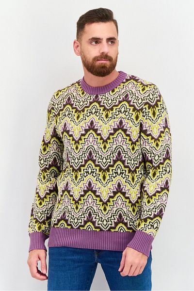 Lyle & Scott Men Crew Neck Knitted Sweater, Purple Combo