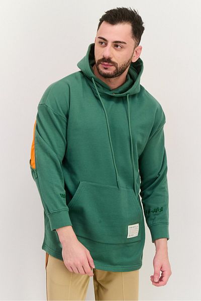 Tribe of 6 Men Embroidered Logo Hooded Sweatshirt, Green