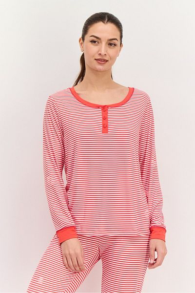 Kensie Women 2pc Stripe Long Sleeves Pajama Top And Pant, Multicolor