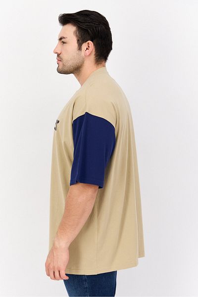 WRANGLER Men Crew Neck Short Sleeves Brand Logo T-Shirt, Tan