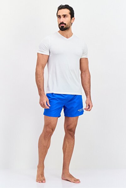 GAZZARRİNİ Men Drawstring Embroidered Logo Swim Short, Blue