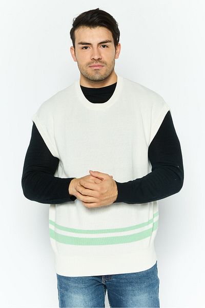 Esprit Men Crew Neck Knitted Vest, Off White