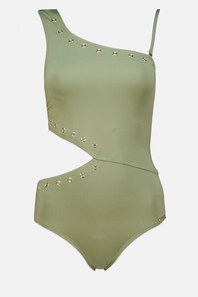 Michael Kors قطعة واحدة مبطنة بشعار العلامة التجارية للنساء، باللون الأخضر