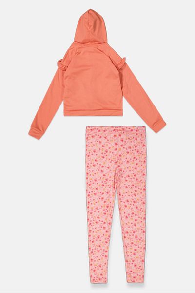 Body Glove Kids Girl 2 Piece Hoodie And Pants Set, Peach/pink