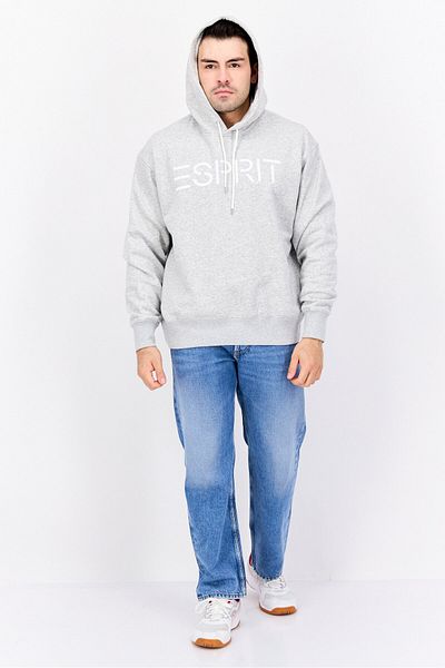 Esprit Men Hood Neck Brand Logo Long Sleeves Hoodie, Grey
