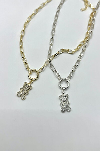 DEMOKAN Kadın Kolye Özel Seri Elips Geçme Zincir Halka Detay Full Zirkon Teddy Kolye