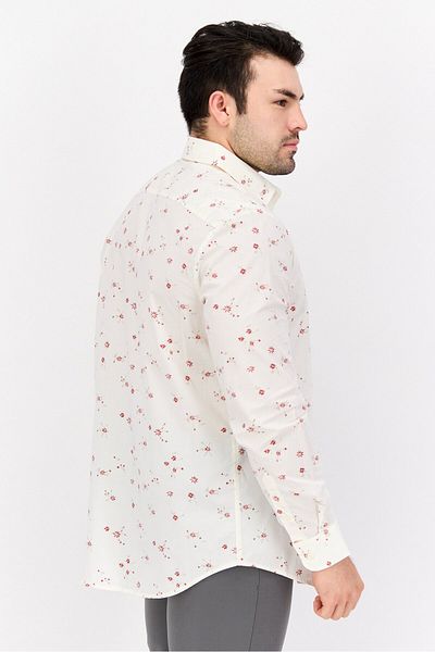 Perry Ellis Men Stretch Fit Long Sleeves Floral Print Casual Shirt, Off White Combo