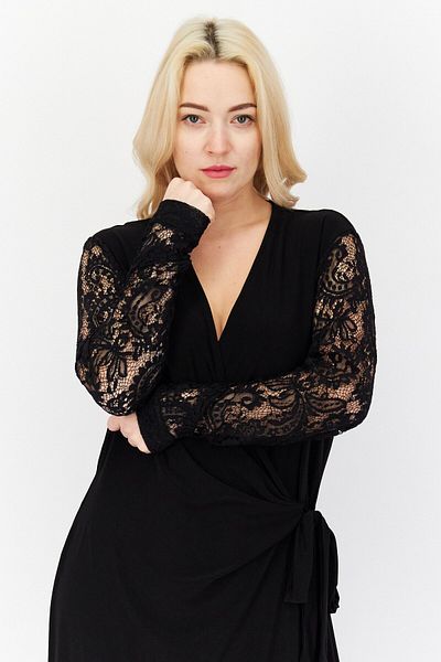 Anne Klein فستان ميدي سادة للنساء، أسود
