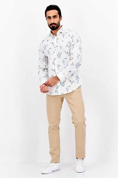 Perry Ellis Men Stretch Fit Floral Print Long Sleeve Casual Shirt, White Combo