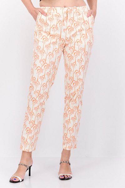 Scotch & Soda Women Slim Fit Allover Print Chino Pants, White Combo