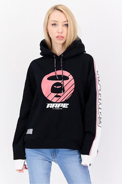 Aape By A Bathing Ape Women Hood Neck Graphic Print Hoodie, Black Combo