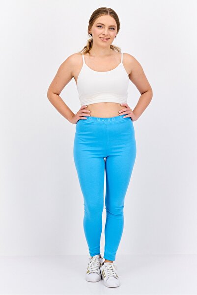 NA-KD Women Brand Logo Pull On Leggings, Horizon Blue