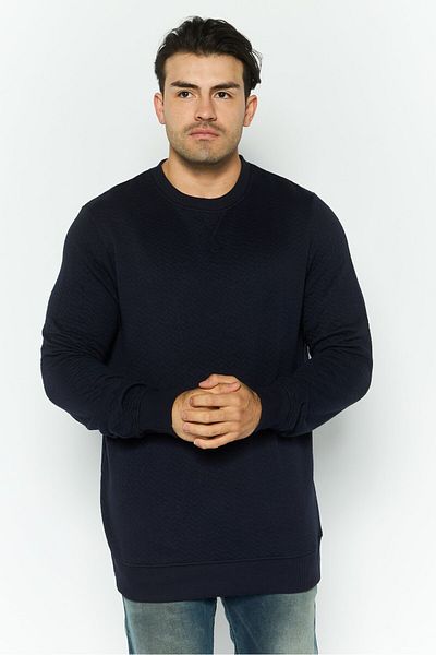 Threadbare Men Crew Neck Long Sleeve Textured Sweatshirt, Navy