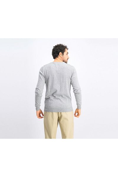 Hackett Men V-neck Embroidered Logo Sweater, Heather Grey