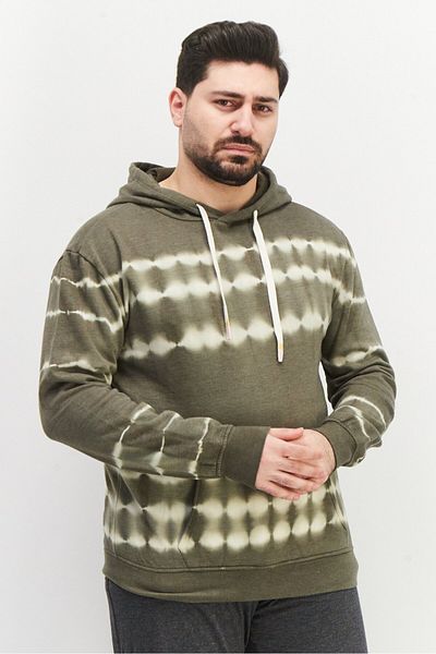 Sovereign Code Men Hooded Neck Tie Dye Print Long Sleeves Sweatshirt, Dusty Olive