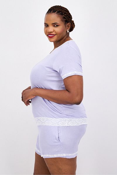 Kathy Ireland Women 2 Pcs Plus Size Textured Top And Shorts Pajama Sets, Light Purple