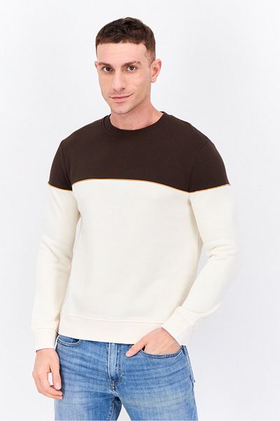 Jules Men Crew Neck Two-tone Long Sleeves Sweatshirt, Beige