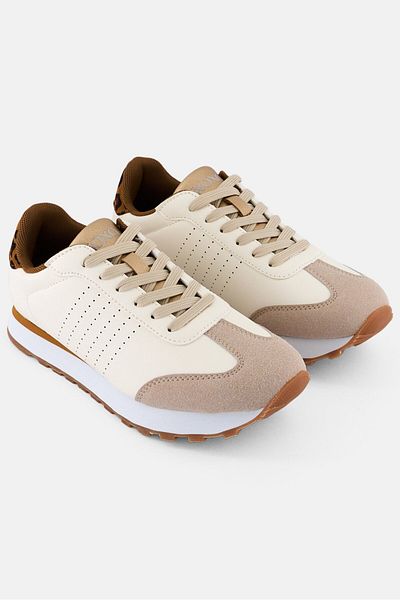XOXO Women Lace Up Running Sports Shoes, Beige