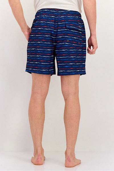 Rainforest Men Drawstring Stripe Pull On Board Shorts, Navy
