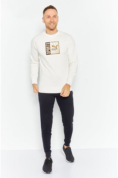 Puma Men Sportswear Fit Long Sleeve Training Sweatshirt, Off White Combo