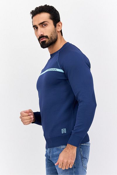 freesoul Men Crew Neck Long Sleeves Brand Logo Sweatshirt, Navy