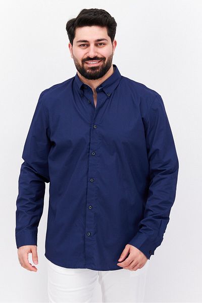 Esprit Men Regular Fit Plain Long Sleeves Casual Shirt, Navy Blue