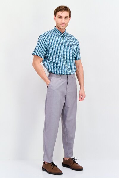 Perry Ellis Men Regular Fit Short Sleeves Gingham Print Casual Shirt, Teal Green Combo