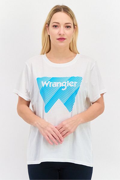 WRANGLER Women Crew Neck Short Sleeve Graphic Top, White