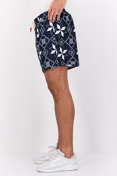 Perry Ellis شورت رجالي أساسي بطباعة كاملة بطول 5 درزات، أزرق داكن