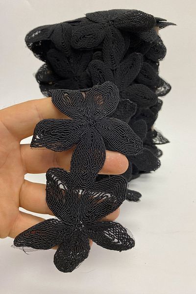 Hayalperest boncuk French Floral Patterned Black Guipure Lace