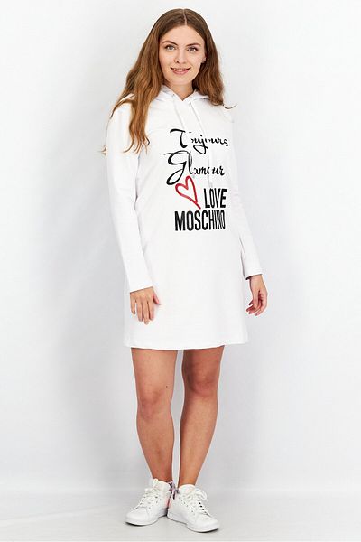 Love Moschino Women Hooded Graphic Print Dress, White