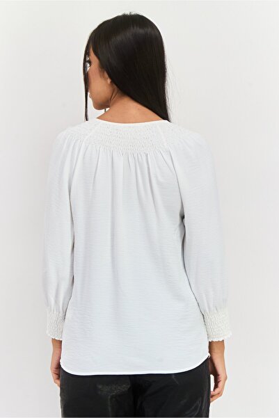 Calvin Klein Women Tie Neck Long Sleeves Textured Blouse, Off-White