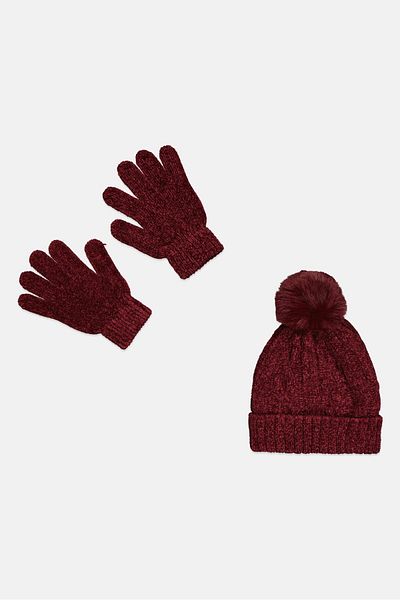 Laundry by Shelli Segal Women 2pcs Cable Knit Beanie And Gloves Set, Aubergine