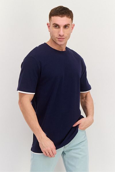 Threadbare Men Crew Neck Short Sleeves Plain T-shirt, Navy Blue