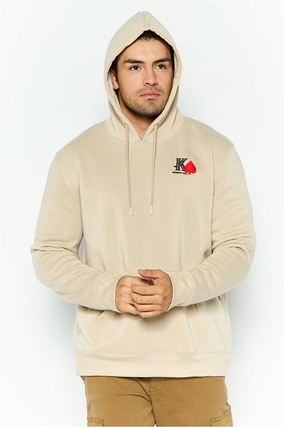 Members Only Men Hooded Embroidered Logo Long Sleeves Sweatshirt, Beige