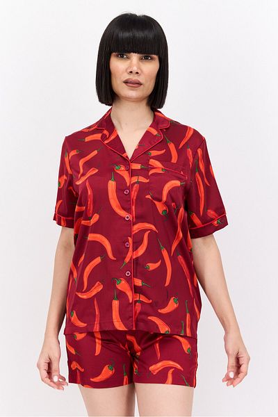 Bebe Women 2 Pieces All Over Printed Pajama Set, Biking Red