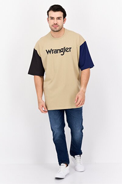 WRANGLER Men Crew Neck Short Sleeves Brand Logo T-Shirt, Tan