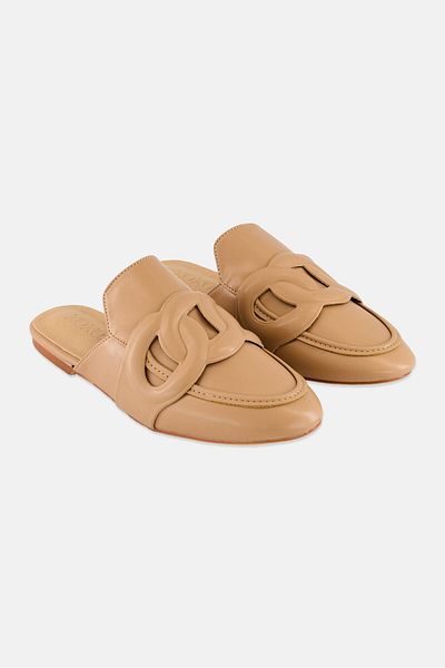 XOXO Women Slip On Ring Chain Mules, Cream