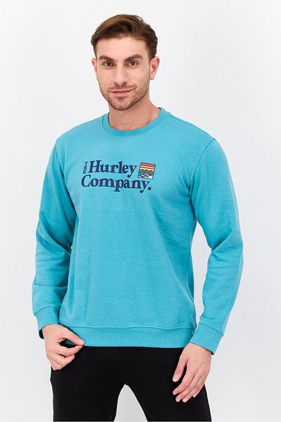 Hurley Men Crew Neck Long Sleeve Graphic Print Sweatshirt, Aqua Green