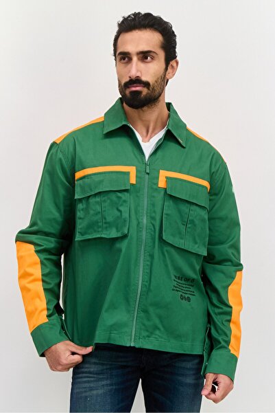 Tribe of 6 قميص رجالي من نوع جاكيت بلونين، أخضر