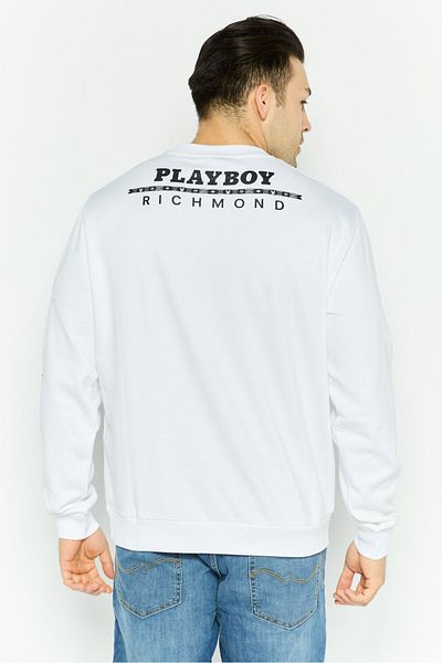 John Richmond Men Crew Neck Long Sleeve Graphic Print Sweatshirt, White