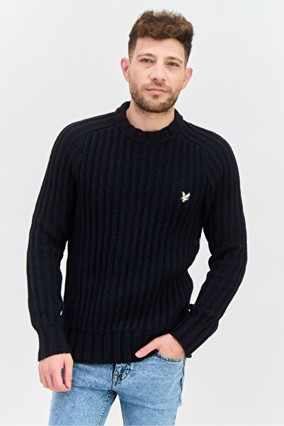 Lyle & Scott Men Crew Neck Long Sleeve Brand Logo Sweater, Navy Blue