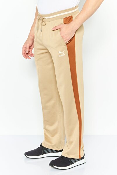 Puma Men Relaxed Fit Embroidered Logo Training Sweatpant, Tan Combo
