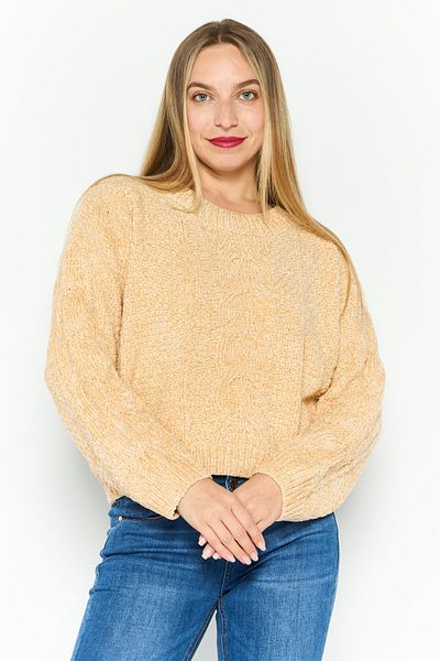 Sadie & Sage Women Round Neck Crochet Sweater, Tan