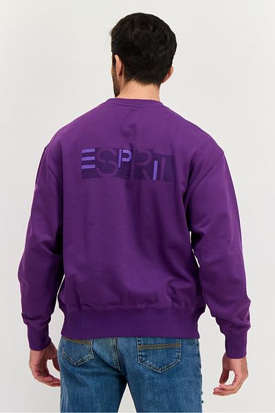 Esprit Men Ribbed Neck Plain Long Sleeves Sweatshirt, Purple