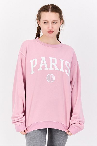 Hugo Boss Women Crew Neck Graphic Print Long Sleeves Sweatshirt, Rose Pink