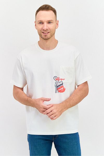 WRANGLER Men Crew Neck Short Sleeve Graphic T Shirt, White Combo
