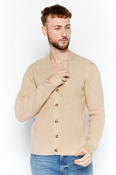 ATM Anthony Thomas Melillo Men V-neck Crochet Cardigan, Beige